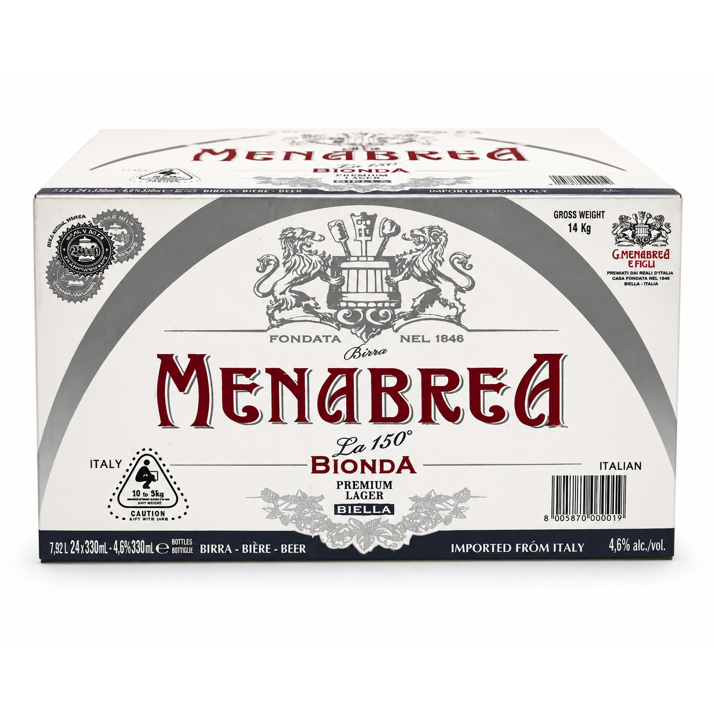 Menabrea Birra Bionda Lager 330ml Bottles CTN (24 Pack)