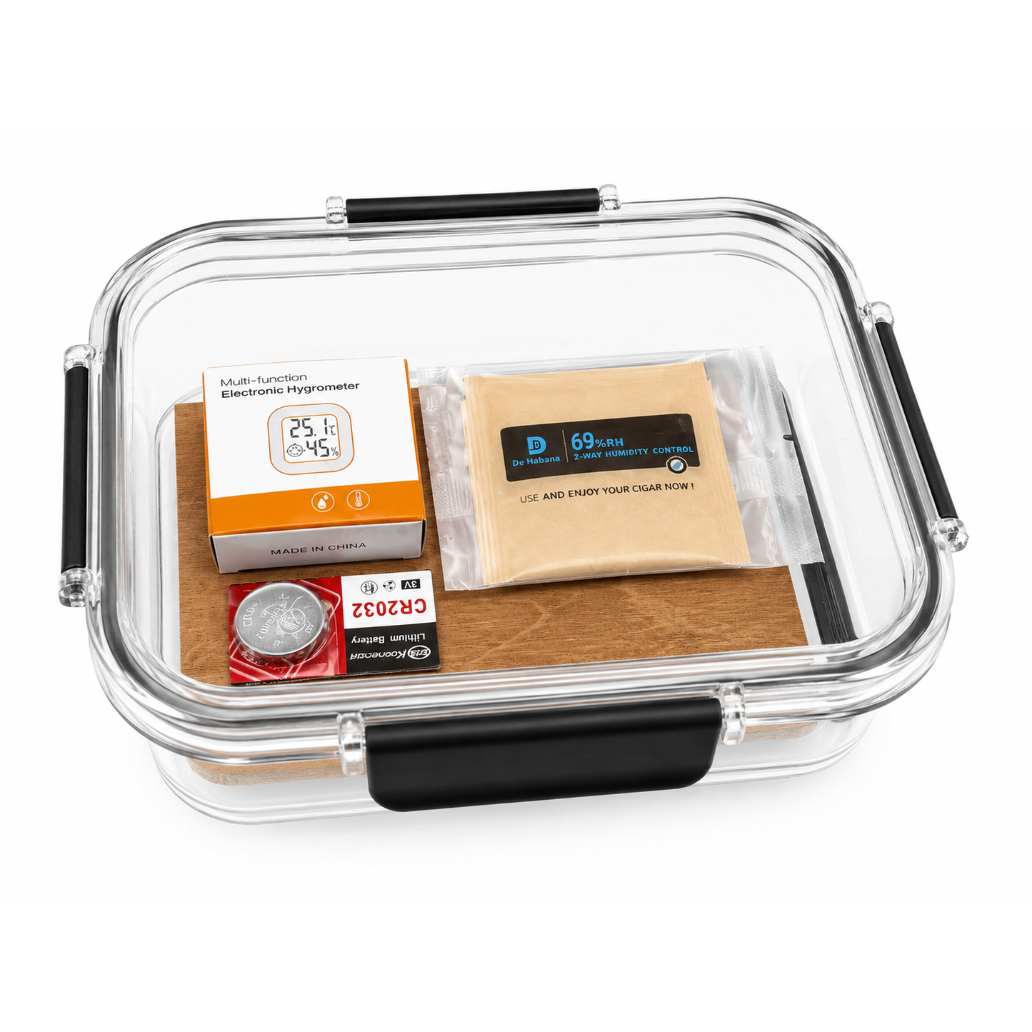 Acrylic Cigar Humidor Storage Box Set with Hygrometer & Humidity Kit