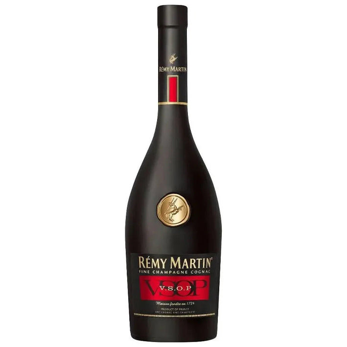 A bottle of Remy Martin VSOP 700ml Cognac with a black and red label, featuring the brand's gold emblem.