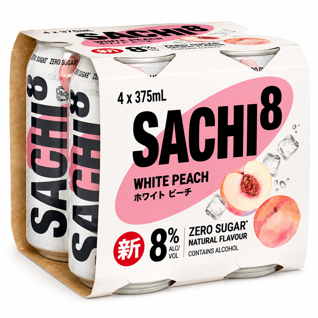 Sachi8 White Peach Zero Sugar Can 375ml 8% 4 Pack