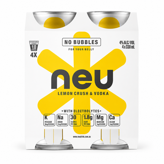 Neu Lemon Crush & Vodka No Bubbles 4% Can 330ml 4 Pack