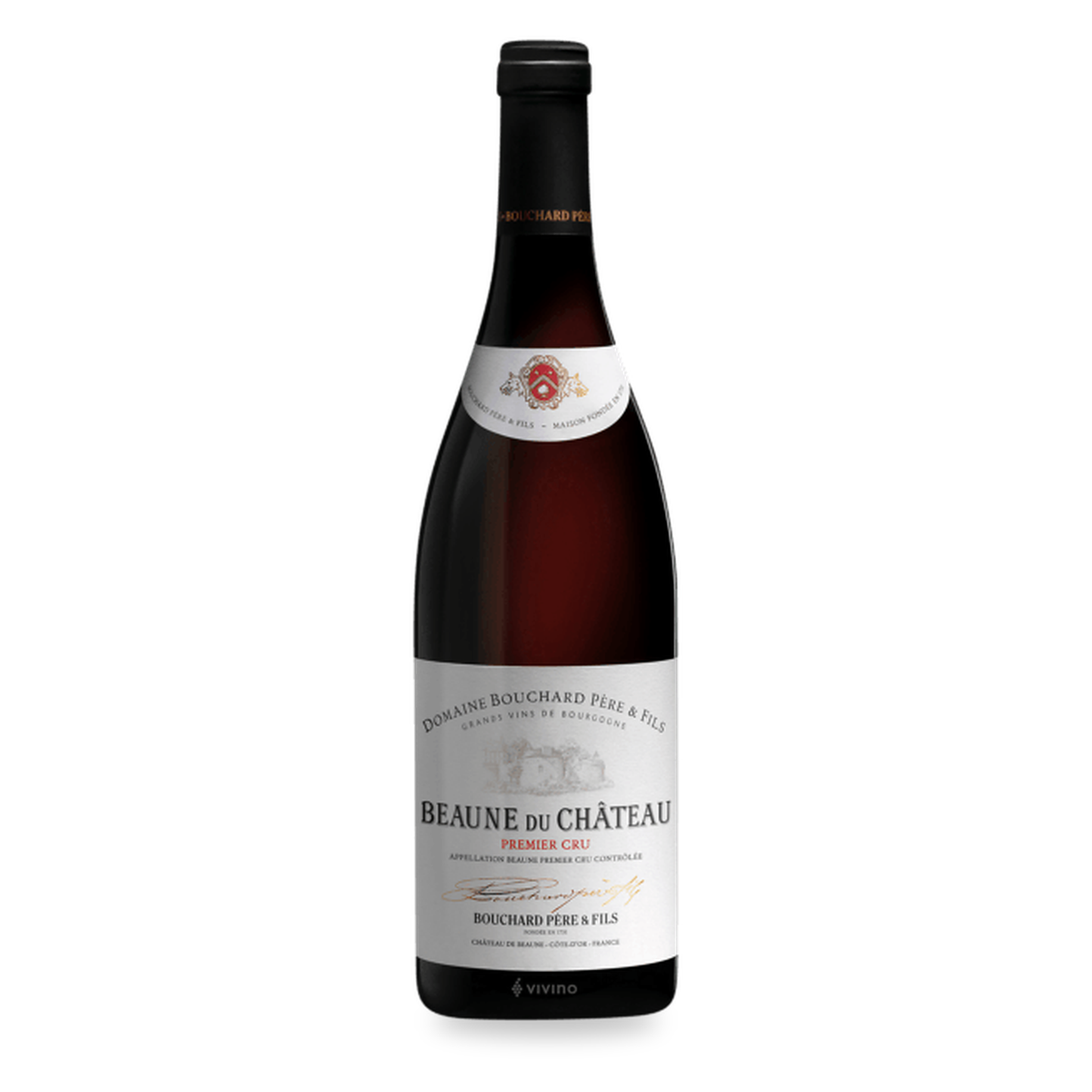 A bottle of Beaune du Château Premier Cru red wine from Domaine Bouchard Père & Fils, displayed on a clean white background.