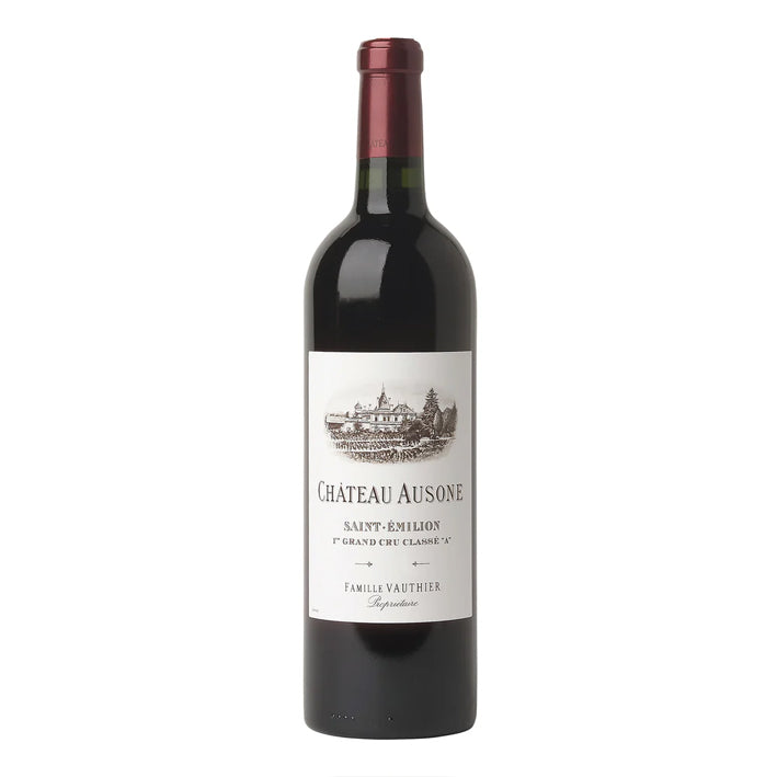 Bottle of Chateau Ausone Saint-Emilion Grand Cru Classe A 2007 wine with label visible showing the chateau and text.