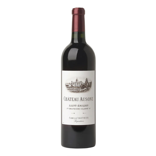 Bottle of Chateau Ausone Saint-Emilion Grand Cru Classe A 2007 wine with label visible showing the chateau and text.