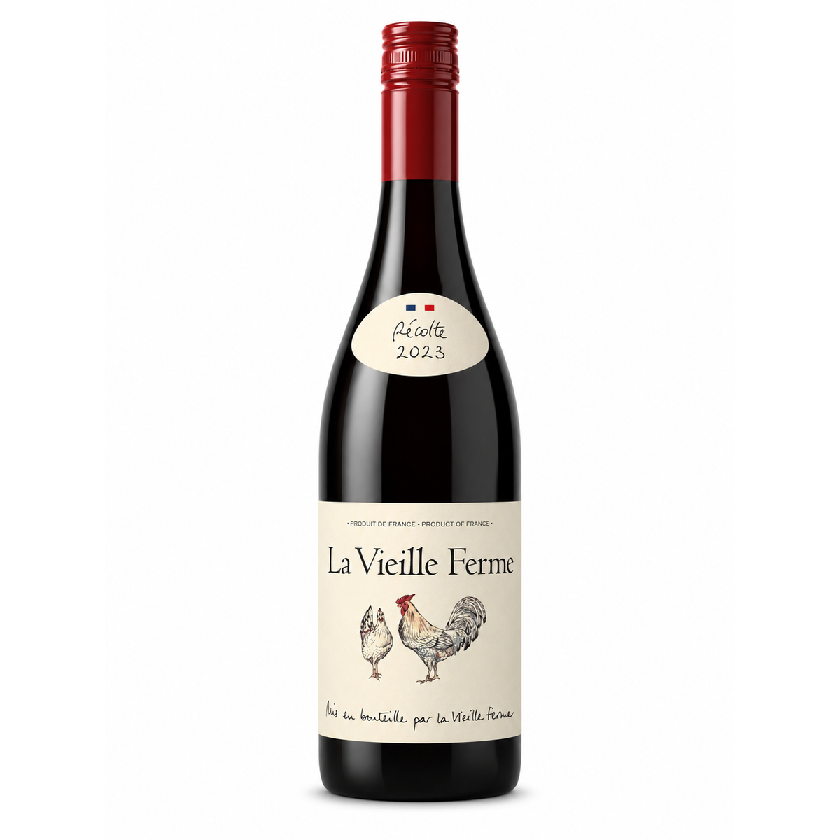 La Vieille Ferme Récolte Rouge 2023 750ml Red wine bottle with a label on a white background
