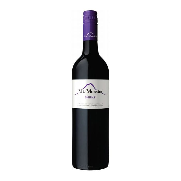 Wine bottle with 'Mt. Monster' label on a white background